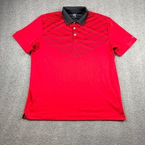 Chaps Golf Men's M Polo Shirt Red Black Chevron Stripe Performance Short Sleeve